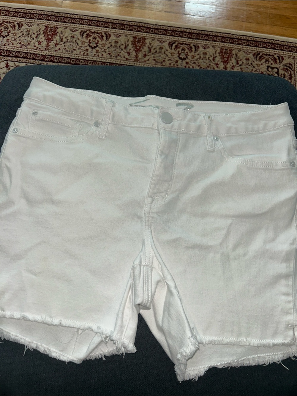 7 For All Mankind White Denim Shorts with Branded Button